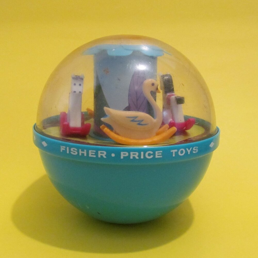 Fisher-Price Roly Poly Chime Ball 1966 Green